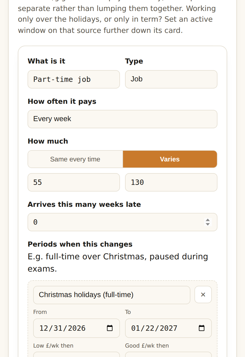 Add income however it actually pays